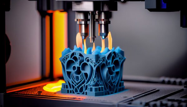 Technology and equipment in a blue laboratory generated by AI 3D Printing